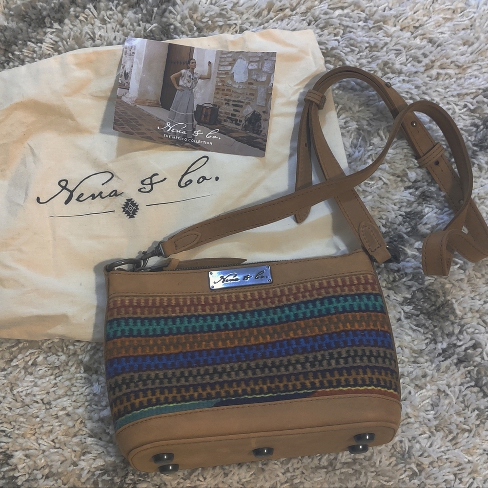 🆕 Nena & Co. Nenita Artisan Mexico Collection Woven & Leather Crossbody Bag